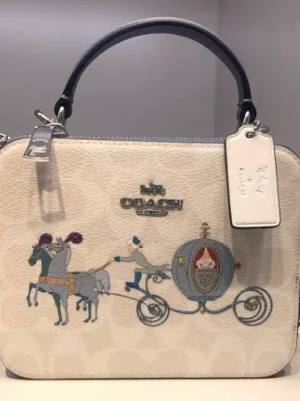 Coach Cream Blue Cinderella Carriage Crossbody Bag